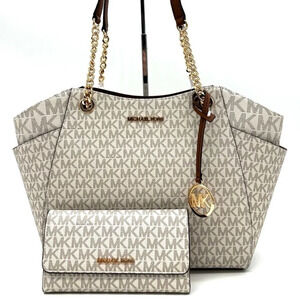 Michael Kors Large Jet Set Travel Chain Shoulder Bag & Trifold Wallet Vanilla